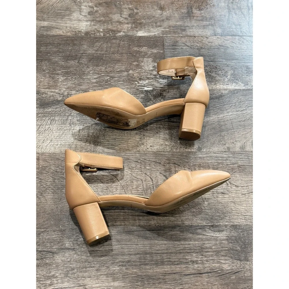 Kurt Geiger London Tan Leather Ankle Strap Block Heel D'Orsay Pumps Size 41